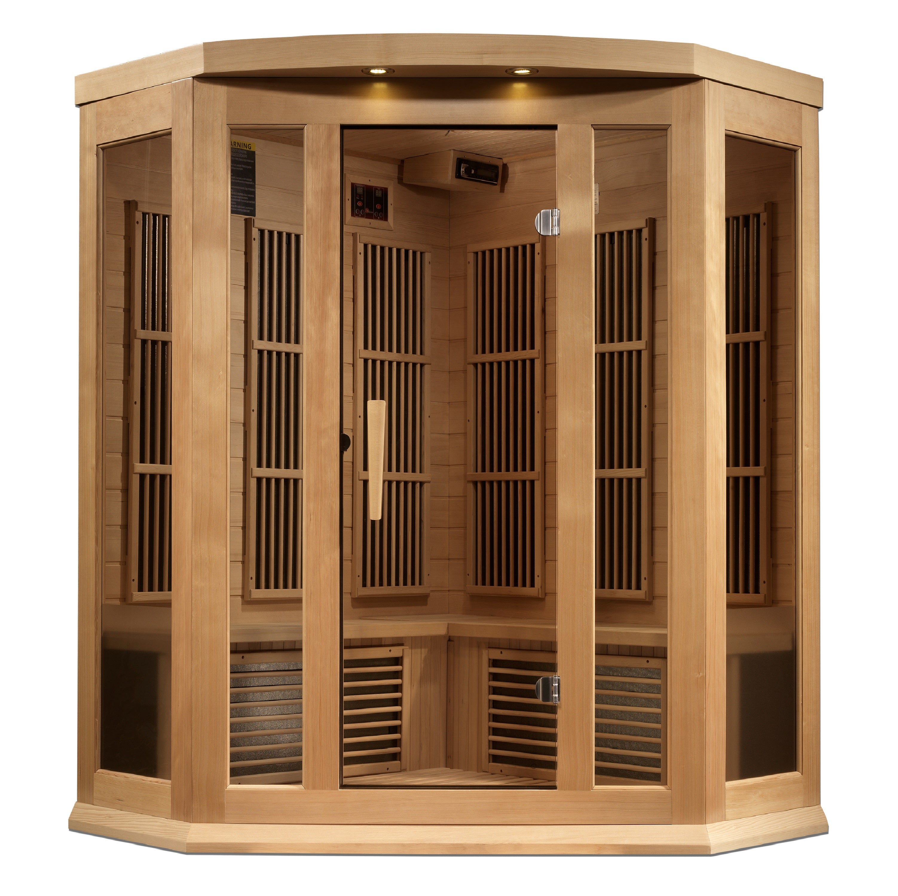Maxxus Corner Sauna - Interior View with Hemlock Wood Bench