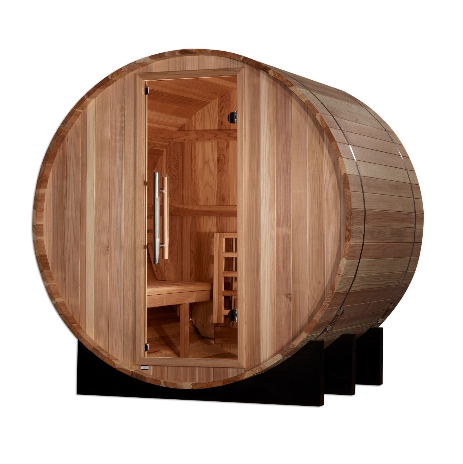 Golden Designs St. Moritz GDI-B002-01 2-Person Barrel Traditional Outdoor Steam Sauna - Angle View