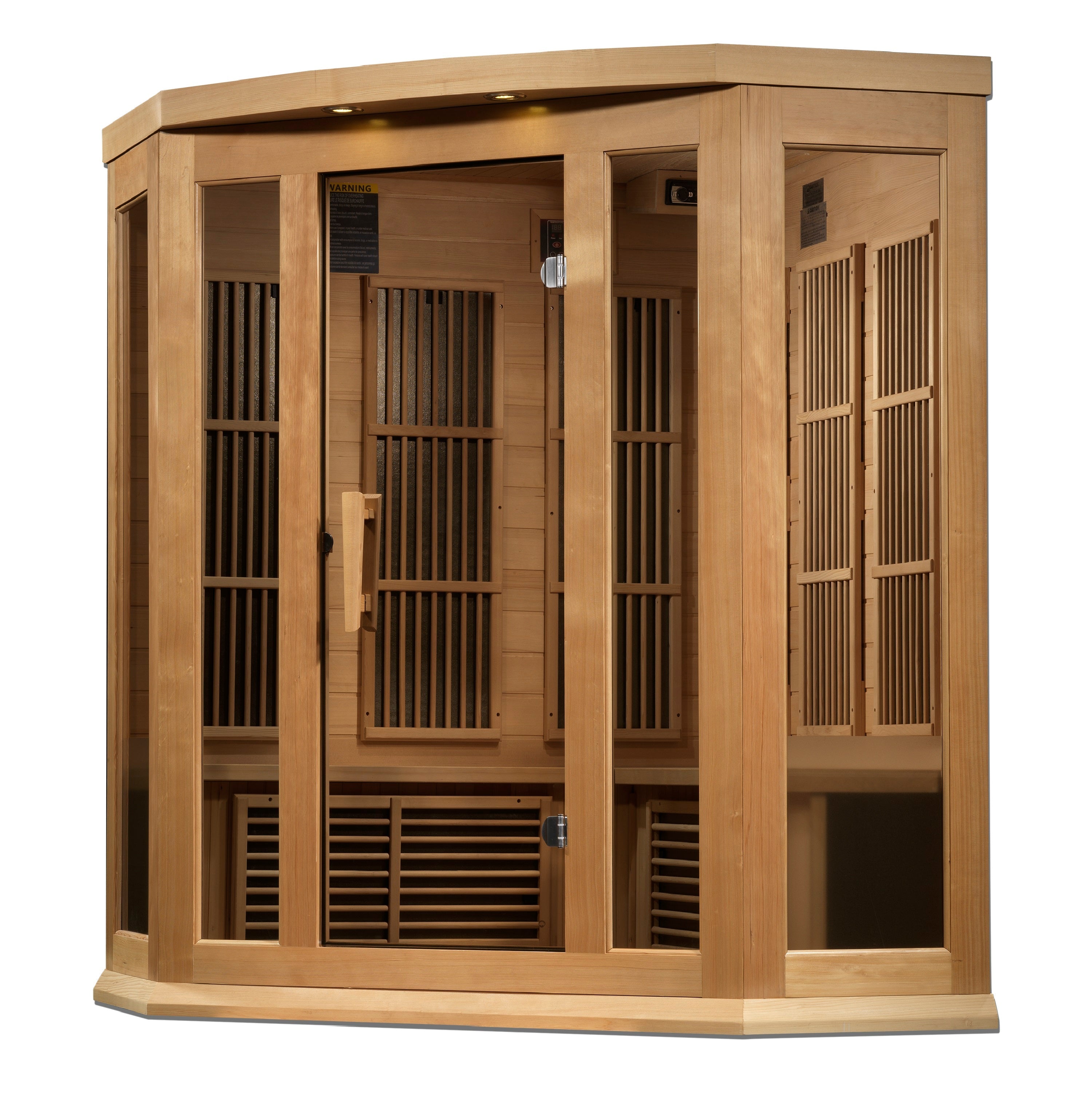 Maxxus Corner Sauna - Angle View with Glass Door and Side Windows